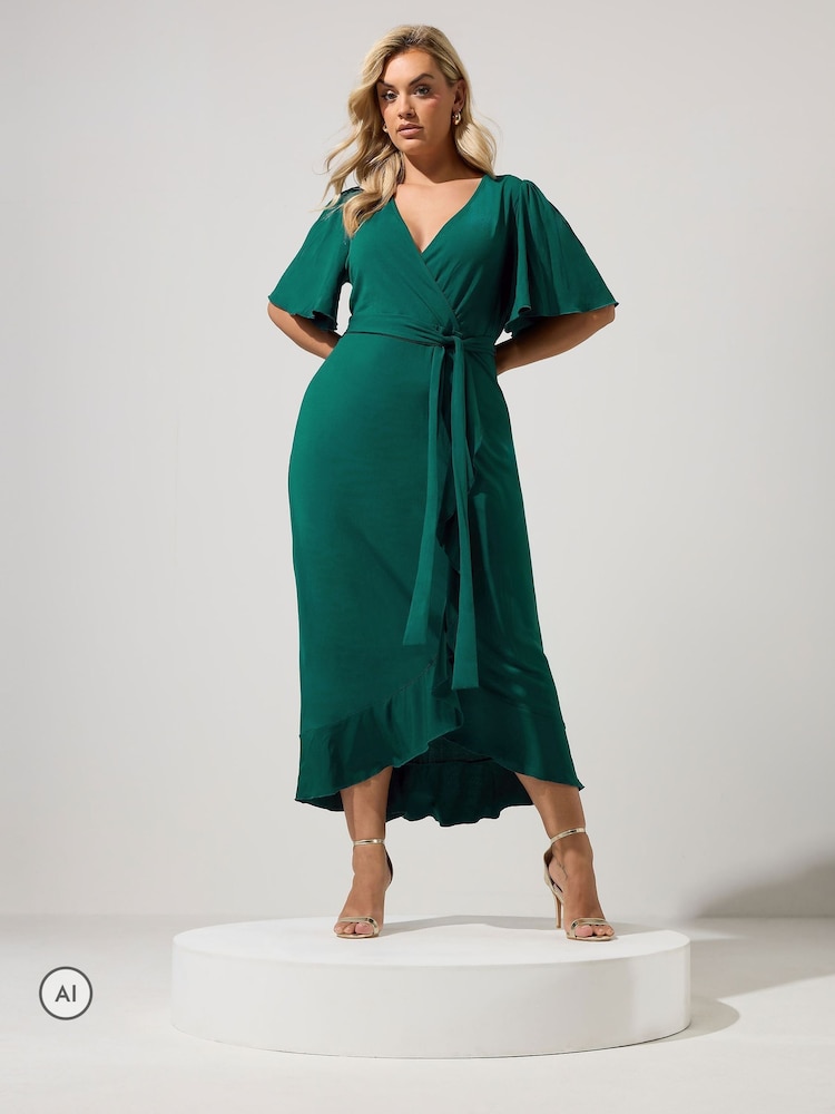 Yours Curve Green London Ruffle ITY Dress - Image 1 of 6