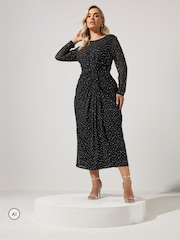 Yours Curve Black Metallic Mesh Knot Dress - Image 1 of 6