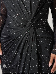Yours Curve Black Metallic Mesh Knot Dress - Image 4 of 6