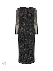 Yours Curve Black Metallic Mesh Knot Dress - Image 5 of 6