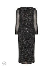 Yours Curve Black Metallic Mesh Knot Dress - Image 6 of 6