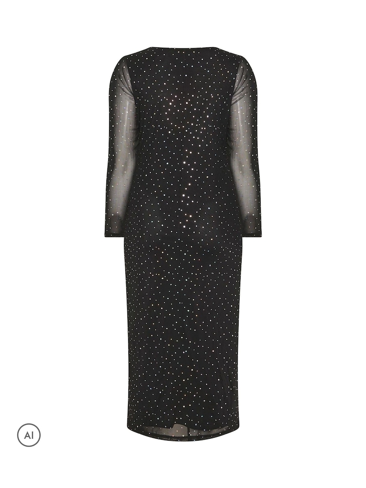 Yours Curve Black Metallic Mesh Knot Dress - Image 6 of 6 Yours Curve Black Metallic Mesh Knot Dress - Image 6 of 6