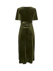 Yours Curve Moss Green London Velvet Ruffle Wrap Dress - Image 6 of 6