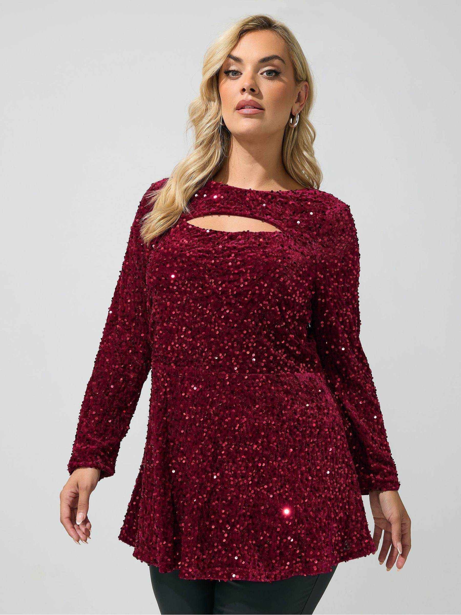Yours Women's Wine Sequin Velvet Top In | Size: 30/32 - Image 1