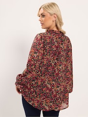 Yours Curve Orange Frill Neck Floral Print Blouse - Image 2 of 6