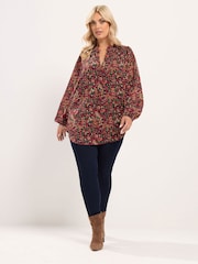 Yours Curve Orange Frill Neck Floral Print Blouse - Image 3 of 6