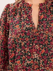 Yours Curve Orange Frill Neck Floral Print Blouse - Image 4 of 6