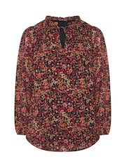 Yours Curve Orange Frill Neck Floral Print Blouse - Image 5 of 6