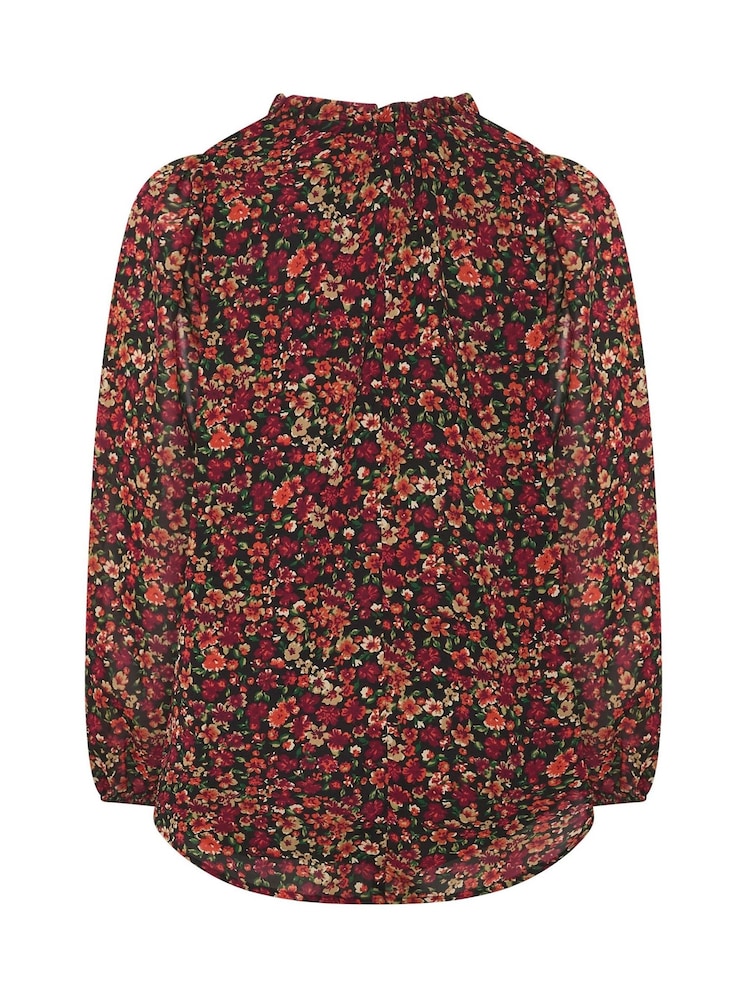 Yours Curve Orange Frill Neck Floral Print Blouse - Image 6 of 6 Yours Curve Orange Frill Neck Floral Print Blouse - Image 6 of 6
