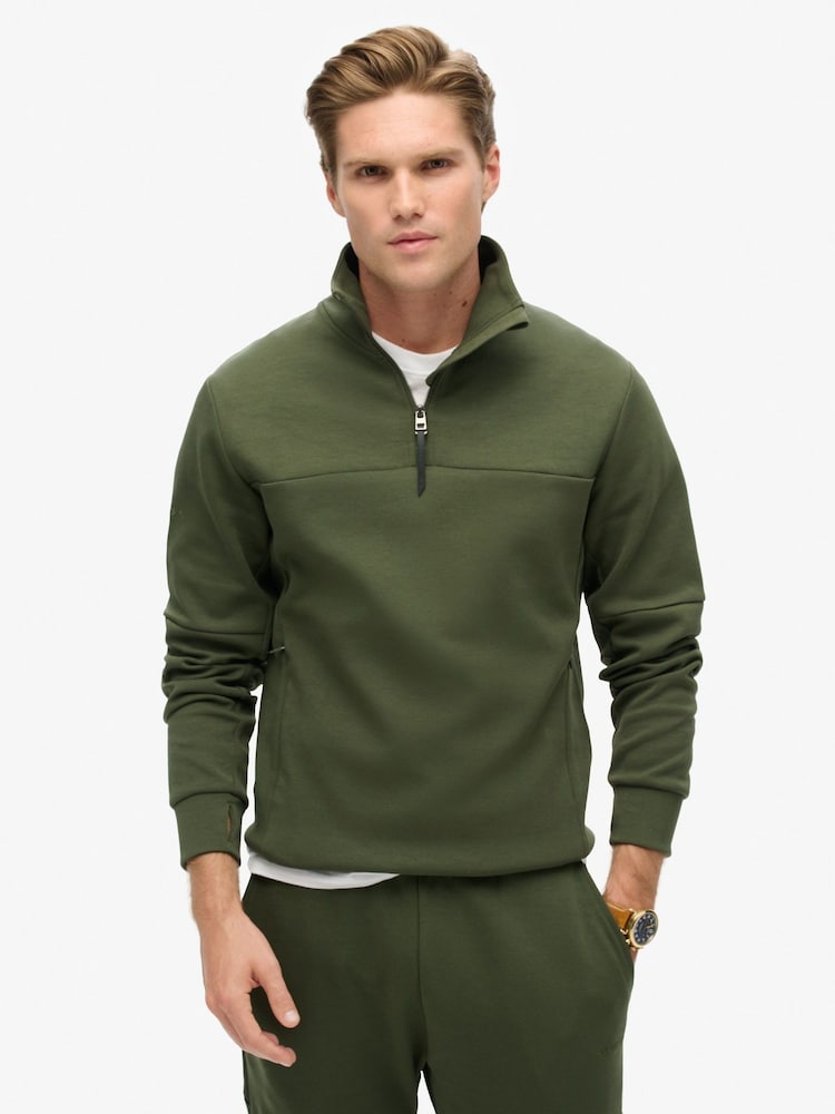 Superdry Dark Moss Green Dark Moss Green Tech Loose Half Zip Sweatshirt - Image 1 of 5
