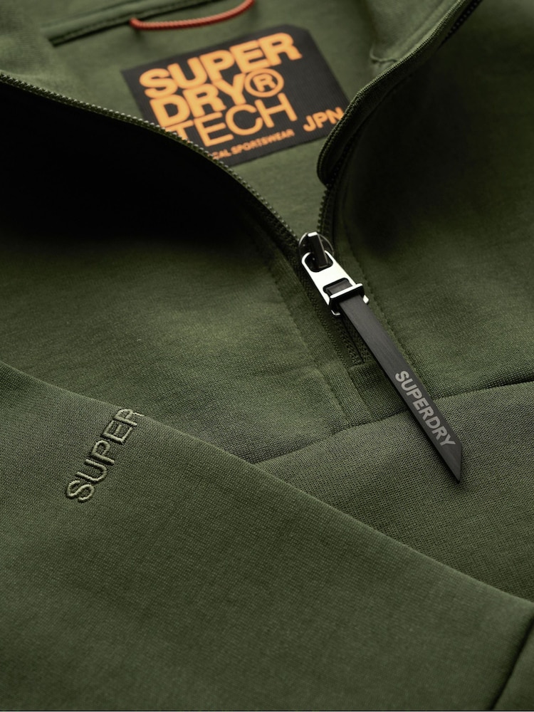 Superdry Dark Moss Green Dark Moss Green Tech Loose Half Zip Sweatshirt - Image 5 of 5