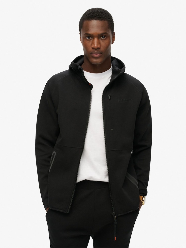 Superdry Black Tech Logo Loose Fit Zip Hoodie - Image 1 of 6