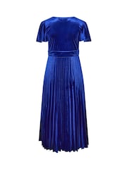 Yours Curve Blue London Velvet Pleated Knot Front Dress - Image 6 of 6