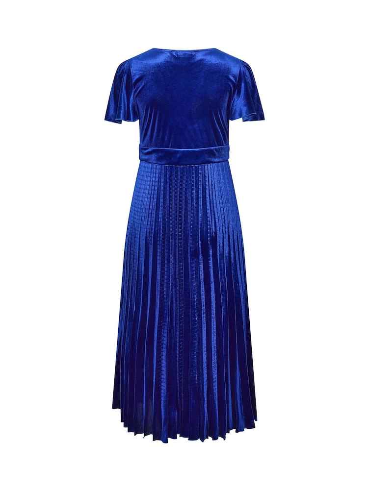 Yours Curve Blue London Velvet Pleated Knot Front Dress - Image 6 of 6 Yours Curve Blue London Velvet Pleated Knot Front Dress - Image 6 of 6