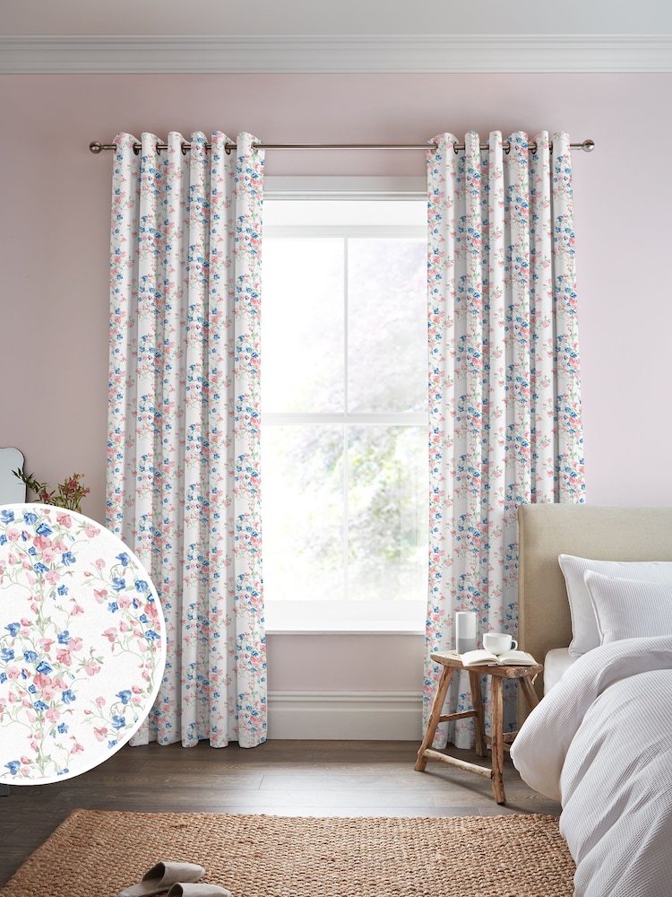 Laura Ashley Coral Pink Charlotte Made to Measure 100% Cotton Curtains - Image 1 of 9