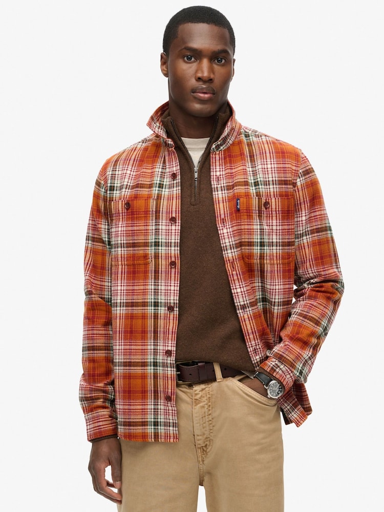 Superdry Boseman Check Orange 100% Cotton Vintage Check Overshirt - Image 1 of 7