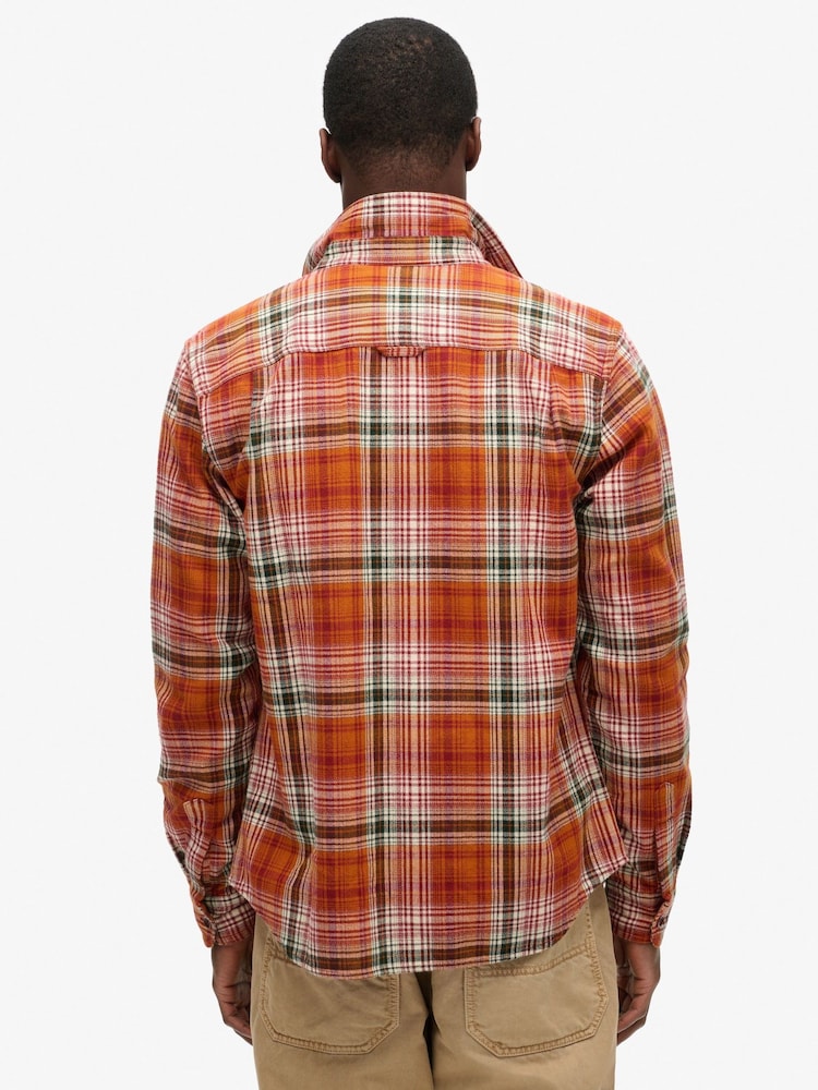 Superdry Boseman Check Orange 100% Cotton Vintage Check Overshirt - Image 2 of 7