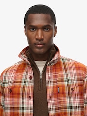 Superdry Boseman Check Orange 100% Cotton Vintage Check Overshirt - Image 4 of 7
