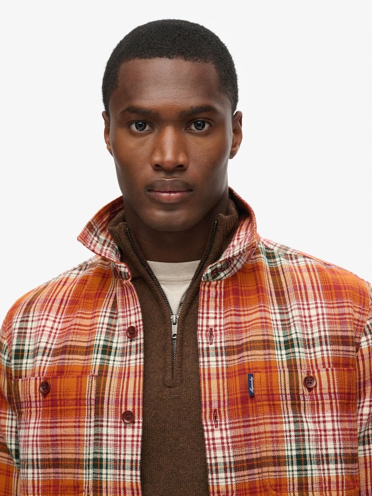 Superdry Boseman Check Orange 100% Cotton Vintage Check Overshirt - Image 4 of 7