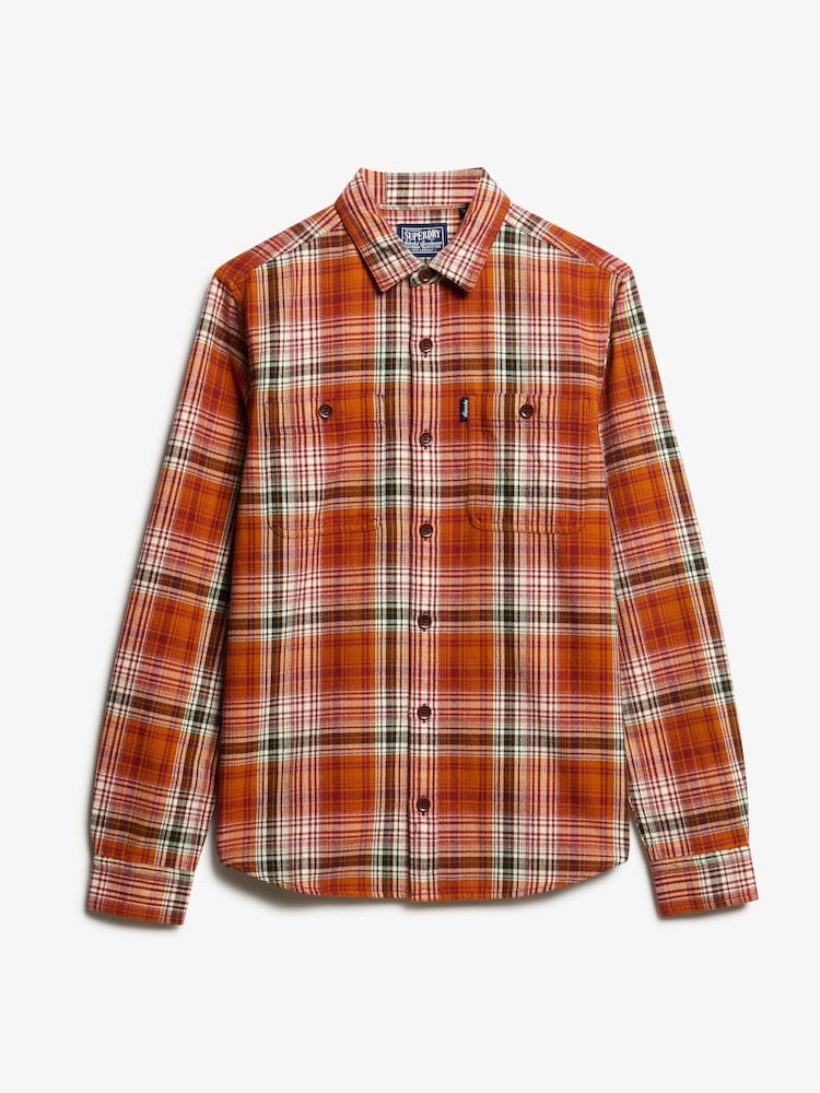 Superdry Boseman Check Orange 100% Cotton Vintage Check Overshirt - Image 5 of 7