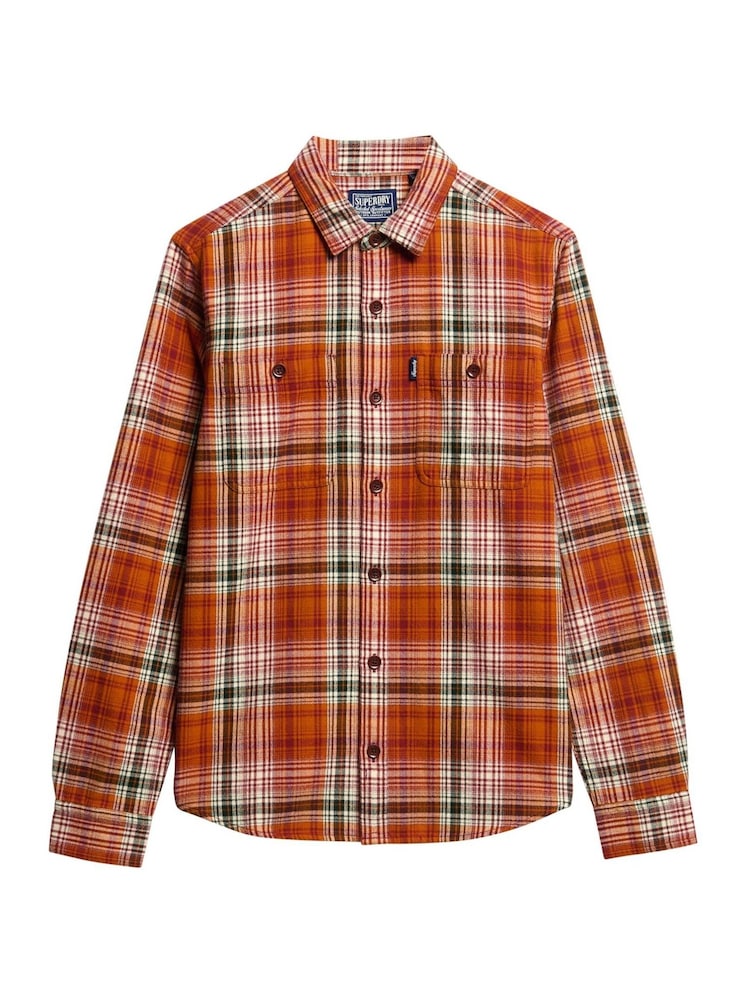 Superdry Boseman Check Orange 100% Cotton Vintage Check Overshirt - Image 6 of 7