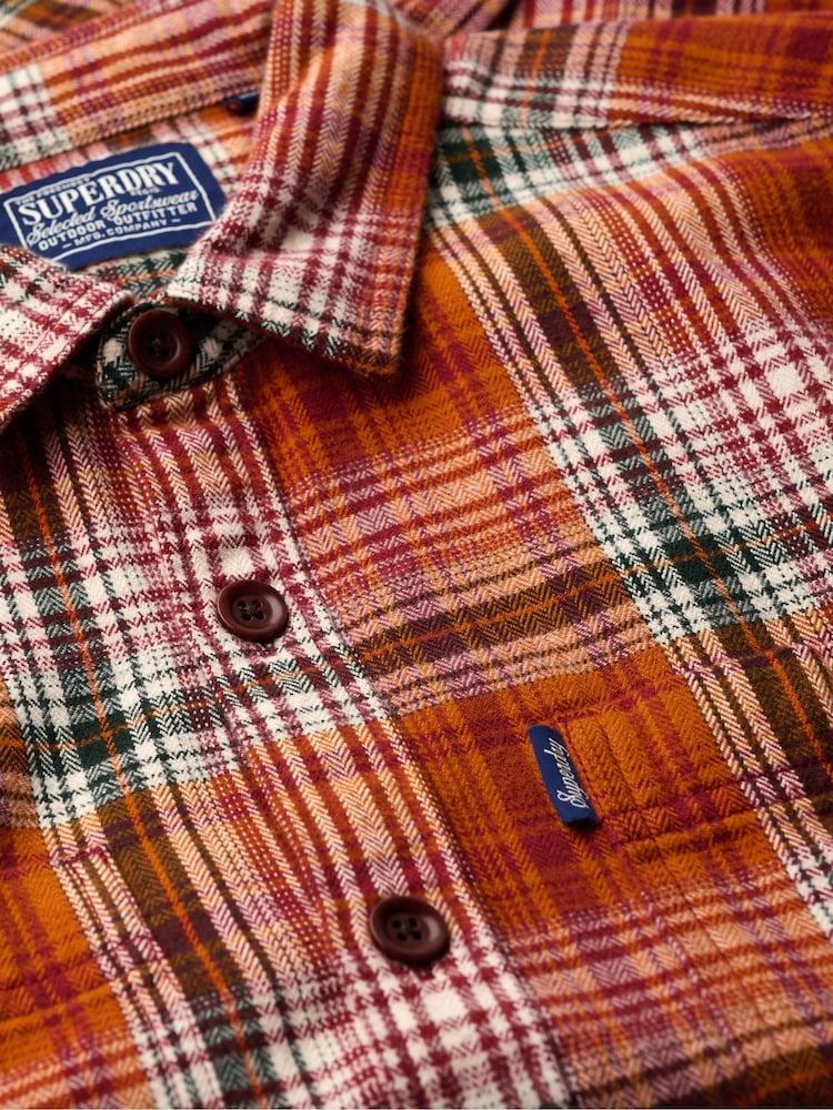 Superdry Boseman Check Orange 100% Cotton Vintage Check Overshirt - Image 7 of 7