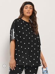 Yours Curve Black Polka Dot Active T-Shirt - Image 1 of 7