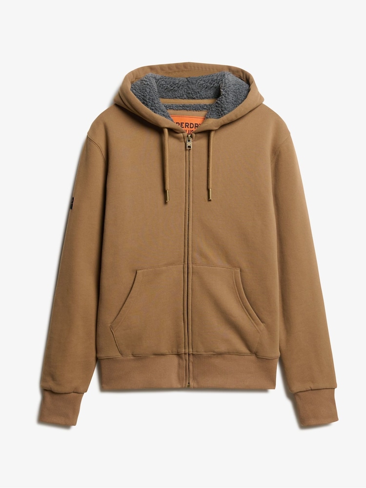 Superdry Caramel Brown Borg Lined Zip Hoodie - Image 5 of 5
