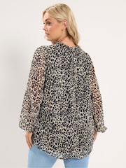 Yours Curve Black Frill Neck Leopard Print Blouse - Image 4 of 7