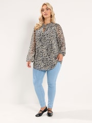 Yours Curve Black Frill Neck Leopard Print Blouse - Image 5 of 7