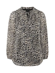 Yours Curve Black Frill Neck Leopard Print Blouse - Image 6 of 7