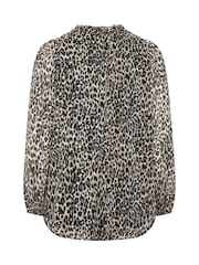 Yours Curve Black Frill Neck Leopard Print Blouse - Image 7 of 7