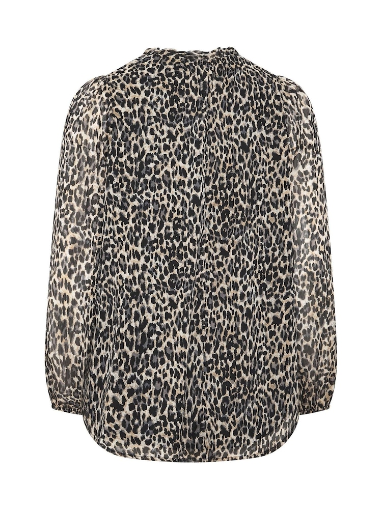 Yours Curve Black Frill Neck Leopard Print Blouse - Image 7 of 7