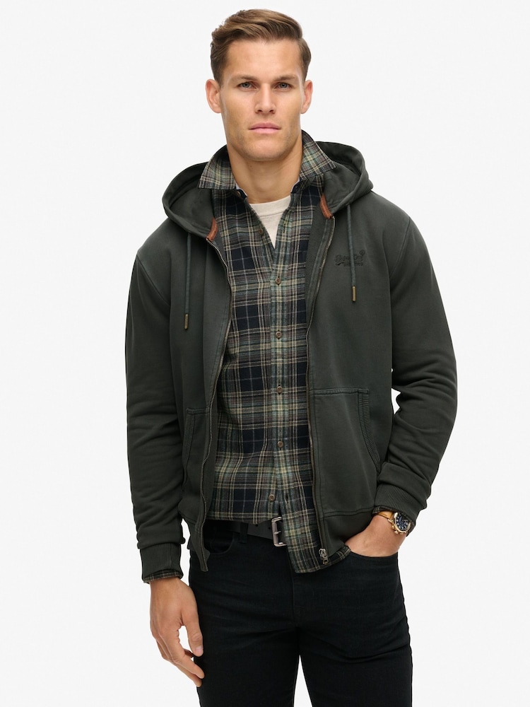 Superdry Washed Black 100% Cotton Essential Logo Washed Zip Hoodie - Image 2 of 5