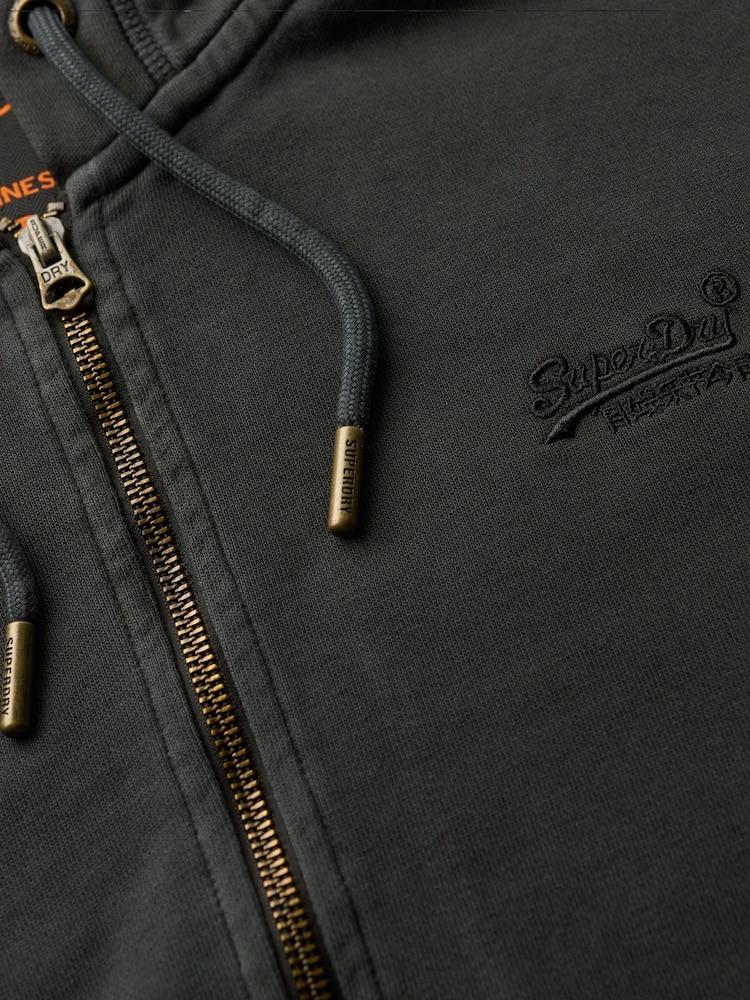 Superdry Washed Black 100% Cotton Essential Logo Washed Zip Hoodie - Image 5 of 5