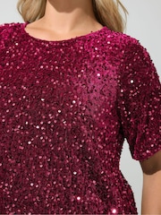 Yours Curve Red Sequin Velvet T-Shirt - Image 4 of 6