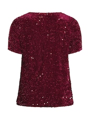 Yours Curve Red Sequin Velvet T-Shirt - Image 6 of 6