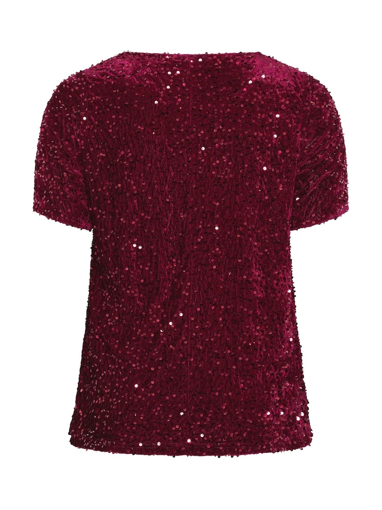Yours Curve Red Sequin Velvet T-Shirt - Image 6 of 6