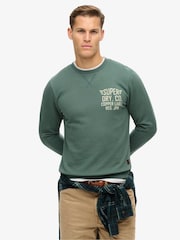 Superdry Drius Green 100% Cotton Copper Label Graphic Crew Sweat Top - Image 1 of 5