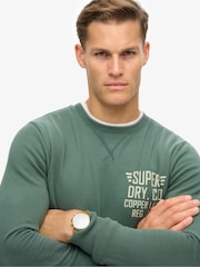 Superdry Drius Green 100% Cotton Copper Label Graphic Crew Sweat Top - Image 3 of 5