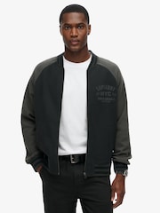 Superdry Black College Graphic Jersey Bomber Jacket - Image 1 of 5