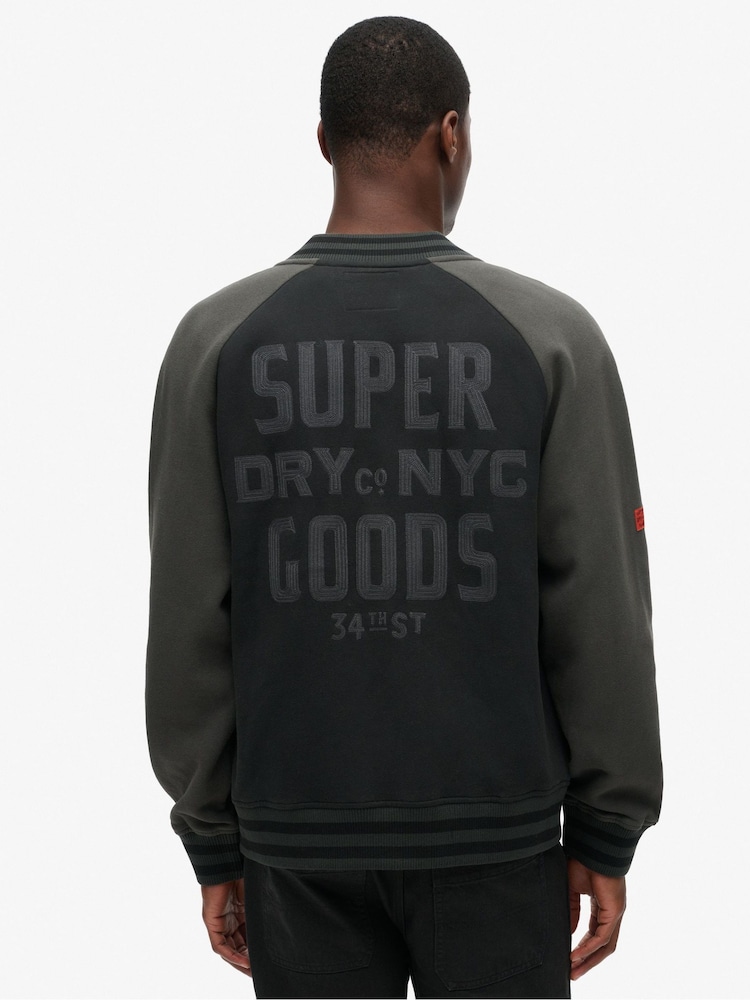 Superdry Black College Graphic Jersey Bomber Jacket - Image 2 of 5