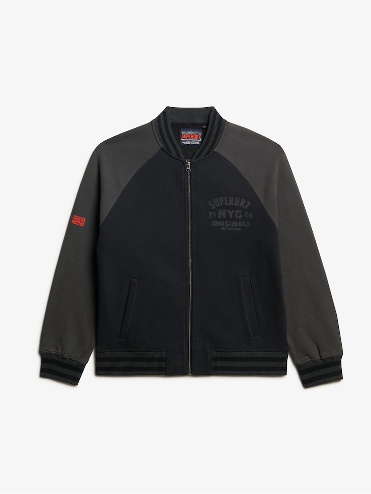 Superdry Black College Graphic Jersey Bomber Jacket - Image 4 of 5