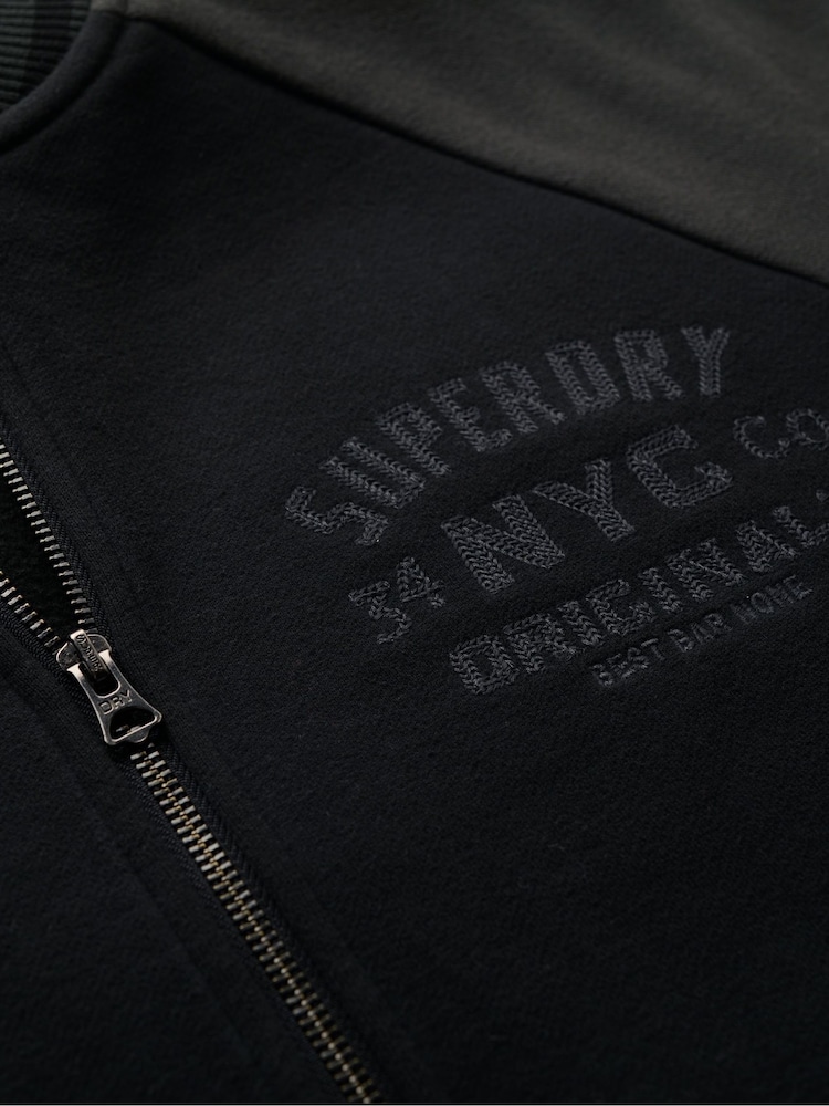 Superdry Black College Graphic Jersey Bomber Jacket - Image 5 of 5 Superdry Black College Graphic Jersey Bomber Jacket - Image 5 of 5