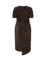 Yours Curve Brown London Sequin Velvet Wrap Maxi Dress - Image 6 of 6