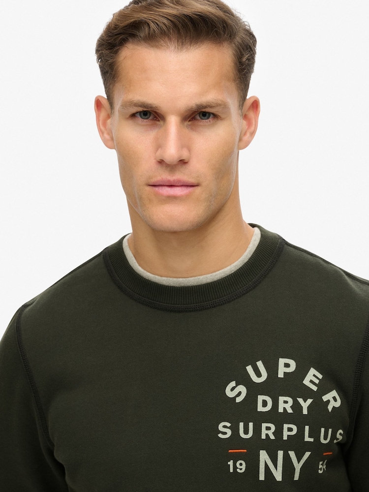 Superdry Washed Black Washed Black 100% Cotton Surplus Graphic Crew Neck Sweatshirt - Image 3 of 6