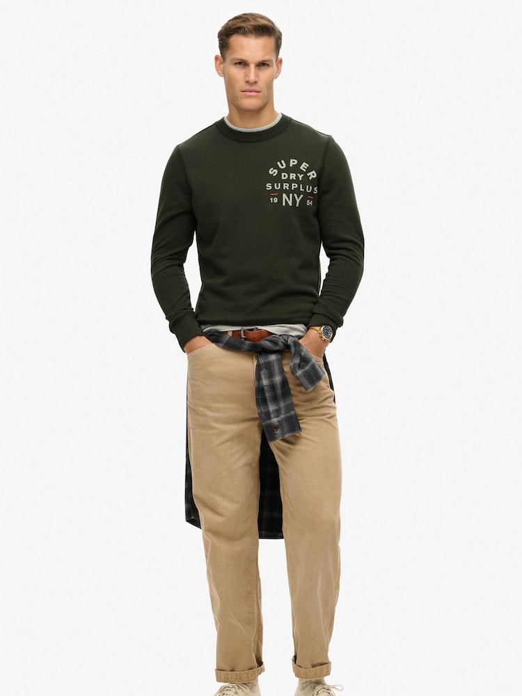 Superdry Washed Black Washed Black 100% Cotton Surplus Graphic Crew Neck Sweatshirt - Image 4 of 6