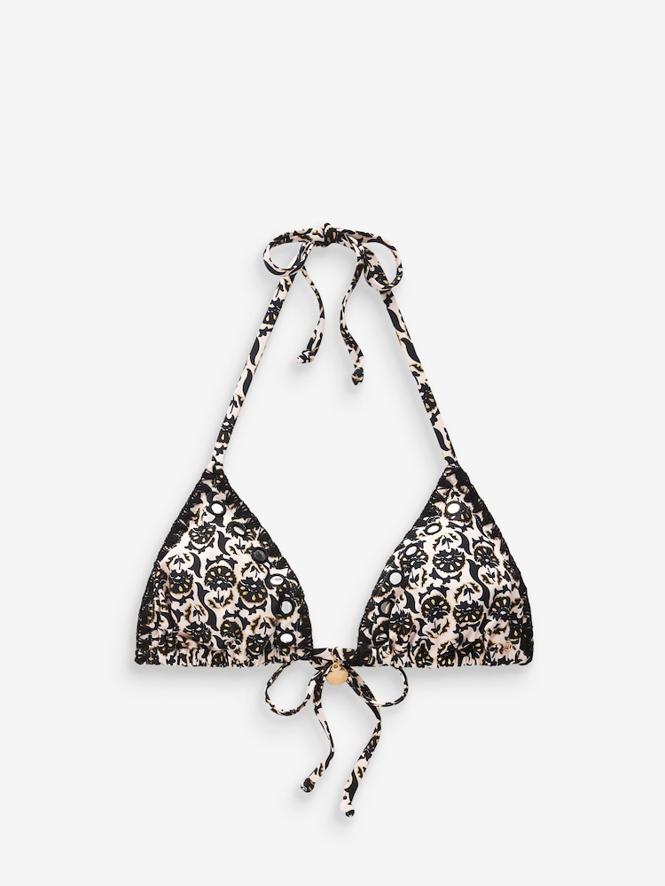 Black/Ecru Foil Woodblock Charm Bikini Top - Image 7 of 7