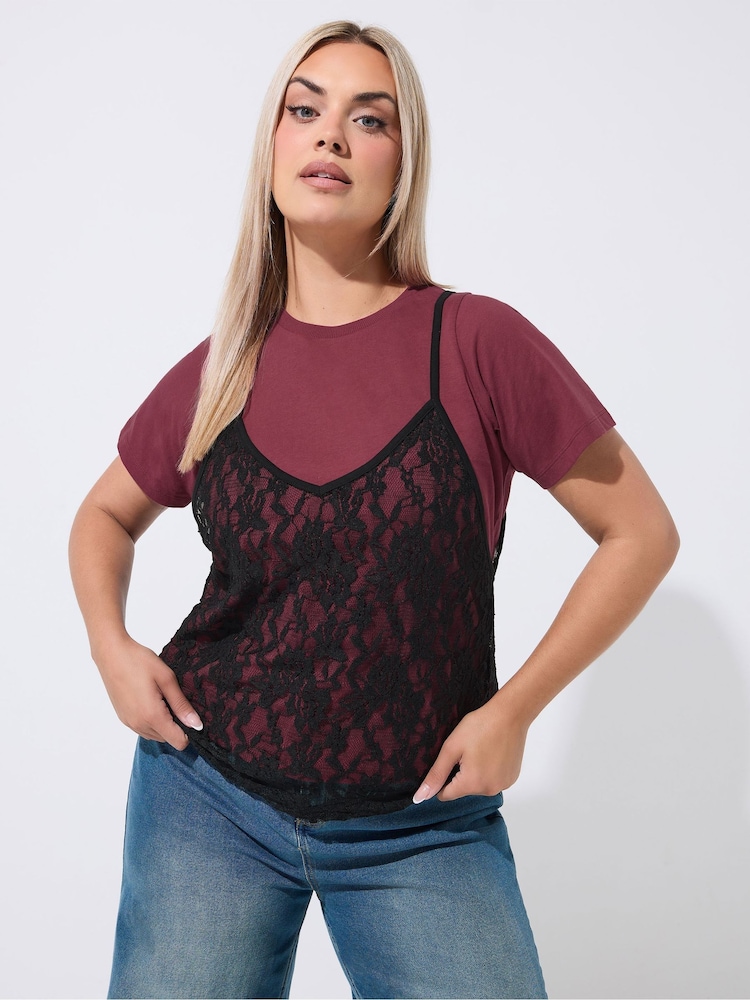 Yours Curve Red Limited Lace Cami Top - Image 1 of 6 Yours Curve Red Limited Lace Cami Top - Image 1 of 6