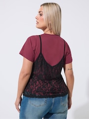 Yours Curve Red Limited Lace Cami Top - Image 3 of 6